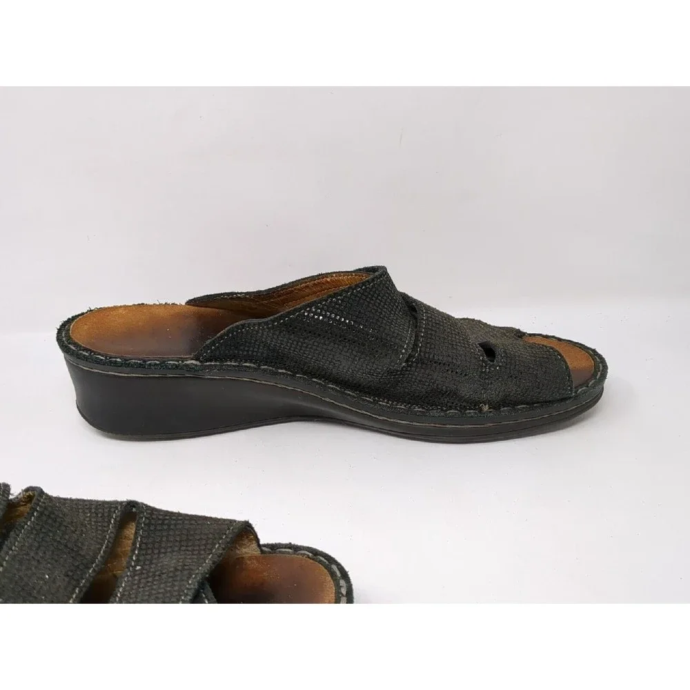 FINN Women's Size US 9.5 UK 7 Cremona Black Leather Slide Adjustable Sandals VTG